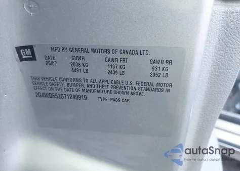 2007 Buick Lacrosse Cxl z USA, uszkodzony, nr VIN 2G4WD552571240919